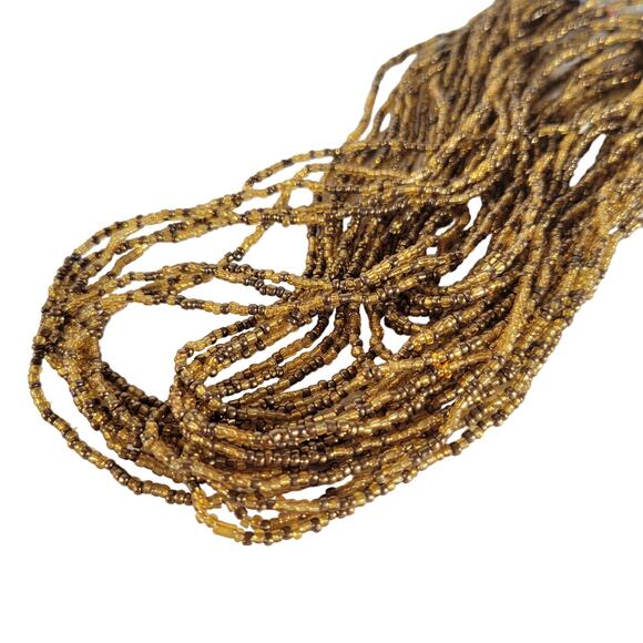 48" Long Brown Gold Seed Bead Necklace Boho Multistrand India Handmade  NEW - Picture 2 of 8
